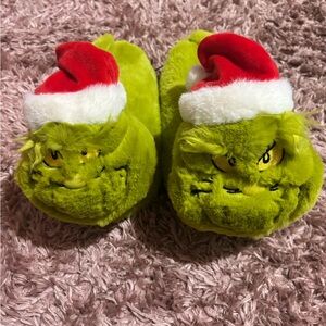 Green Grinch Slippers with Santa Hats size medium